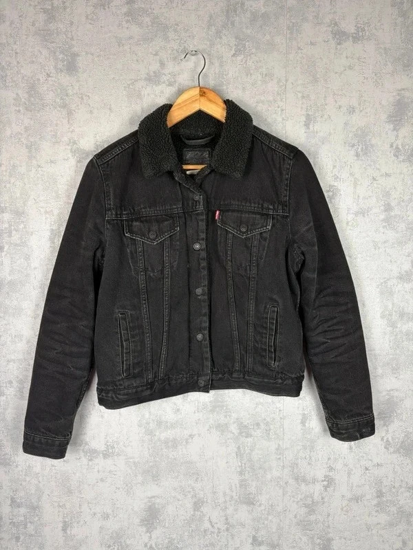 🌸 Veste en jean d'hiver noir logo Levis brodé dans le dos Taille 38/M 🌸